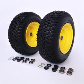 Dayrim 2 Pcs 16x6.50-8 Lawn Mower Tires with Yellow Rim, 4-Ply Tubeless, 3" Centered Hub, 3/4" Bore Bearing, Wheel & Tire Assembly, Turf Tread for Riding Mowers & Garden Tractors (yellow, 16x6.50-8)