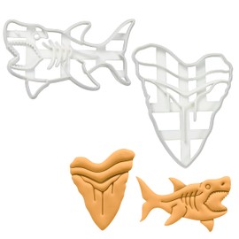 Set of 2 Megalodon Cookie Cutters (Tooth & Shark Shapes), 2 Pieces Bakerlogy