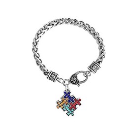 SBI Jewelry Autism Puzzle Bracelet for Women Crystal Puzzle Charm Jigsaw Bangle Bracelets gift Wristlet Sister Daughter Dad Family Mom Aunt Grandma Mothers Day Birthday Anniversary Christmas