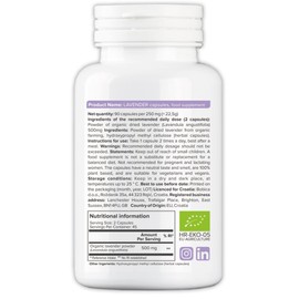 Bobica Organic Lavender Capsules, 250 mg, 90 Vcaps, GMO Free, Gluten Free, Soy Free, for Vegetarians & Vegans