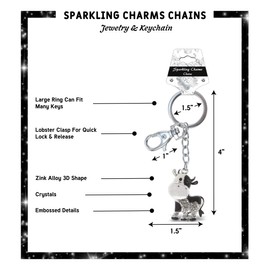 Aqua79 Sparkling Cow Keychain - Silver 3D Rhinestone Cow Keychain Charms For Women and Men, Crystal Bling Keychain Ring Holder with Clasp, Cute Cow Key Chain for Car Keys, Backpacks, Purse - 1.6 Inch