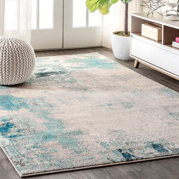 JONATHAN Y CTP104A-3 Contemporary POP Modern Abstract Vintage Indoor Area Rug, Transitional, Bohemian Easy Cleaning,Bedroom,Kitchen,Living Room,Non Shedding, Cream/Blue, 3 X 5