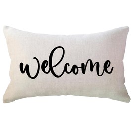ULOVE LOVE YOURSELF Welcome Lumbar Throw Pillow Covers Farmhouse Rustic Decorative Rectangular/Waist Pillowcases 12 x 20 Inch Front Porch Decor Cushion Covers Housewarming Gifts (Beige)