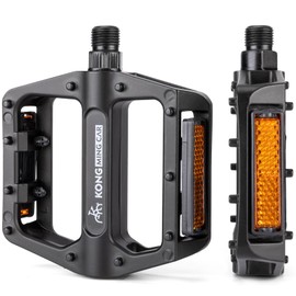 KONG Bicycle Pedals Flat Pedals with Reflector 9/16" Aluminum Black (KO-1020)