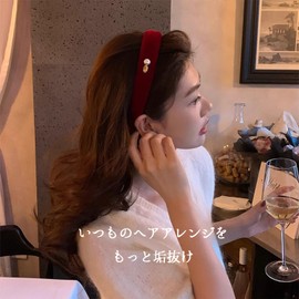 [Lapimou] カチューシャ 痛くないカチューシャ ヘアアクセ ヘアアクセサリー レディース ベロア パール 太め 人気 可愛い 痛くない 韓国 黒 (ブラック)