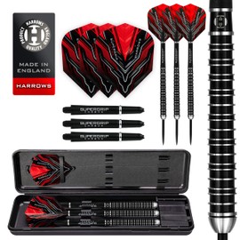 Harrows SUPERGRIP ULTRA 90% Tungsten Steel Tip Darts Set. Available in 21g, 22g, 23g, 24g, 25g, 26g, 28g & 30g - Includes Supergrip Carbon Shafts, Supergrip Flights & Travel Case (23g)