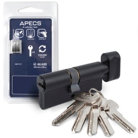 Knob Cylinder Black APECS Lock Cylinder with Knob Cylinder Lock 95 (40C/55) mm for Door Lock Front Door with 5 Keys Model SM-95(40C/55)-C-BLM