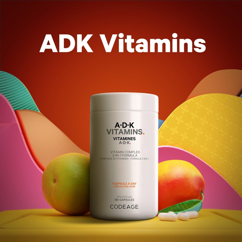 Codeage ADK Vitamin Supplement, Vitamin A, Vitamin D3 Cholecalciferol, Vitamin