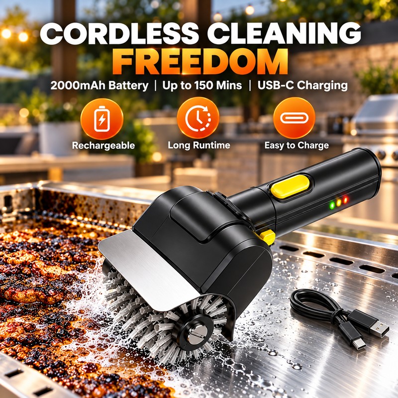 Rechargeable Electric Grill Brush, Cordless BBQ Grill Cleaner with 1100