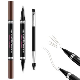 Eyebrow Pen. 2 in 1 Microbalding Eyebrow Pencil, with 2 Tip Eyebrow Pen and Ultra Brow Pen, with Dual-ended Brow Brush - Dark Brown