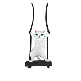 Cute Cat Car Hanging Ornament, Swing Rear View Mirror Charm, Auto Mirror Hanging Decoration, Car Interior Accessories Pendant for Women Men (White)