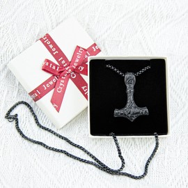 JUZICHEN Thor's Hammer Necklace, Viking Chain, Thor's Hammer Pendant with Celtic Knot, Amulet Chain, Thor Hammer Chain, Mjölnir Chain, 60 cm Chain, Men's Black Silver Gold, Stainless Steel