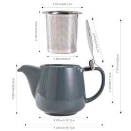 Auxmeware - Ceramic Teapot With Stainless Steel Infuser, Heat Resistant, Perfect Tea Maker, Gray Teapot 500ml/17oz