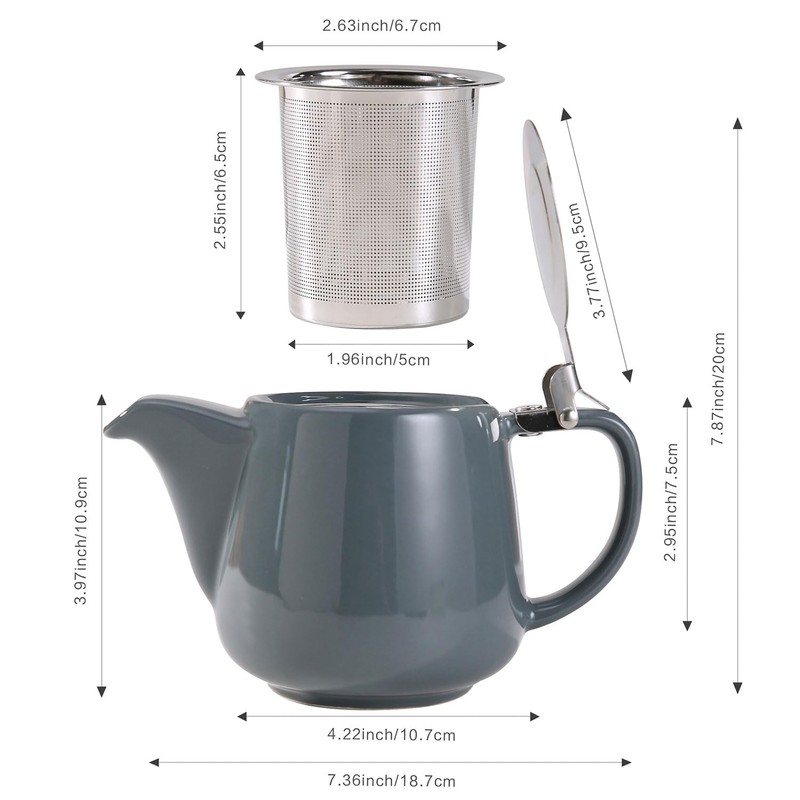 Auxmeware - Ceramic Teapot With Stainless Steel Infuser, Heat Resistant,