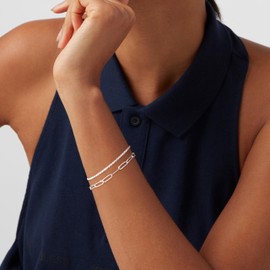 Freekiss Sterling Silver Chain Bracelet: Stack Bracelets for Women Trendy Dainty Cute Adjustable Layered Sparkle Glitter Paperclip Womens Bracelet Set Silver Fashion Jewelry for Women