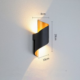 VinTopsh LED Up Down Wall Light,IP65 Wall Lamp,Indoor/Outdoor Wall Light,Modern Black Led Wall Sconce Lamp for Garden Corridor Porch,10W Warm White (Black+Gold)