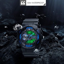 SKMEI Men's Digital Sports Watch, 50Ｍ Waterproof Military Watches LED Screen Large Face Stopwatch Alarm Wristwatch