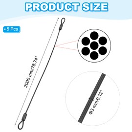 PATIKIL 1/8" Dia Vinyl Coated Stainless Steel Cable with Loops, 5 Pcs 7 ft (79") Flexible Wire Rope Security Chain Lanyard Lock for Outdoor Stage Lighting Luggage Lock, Black