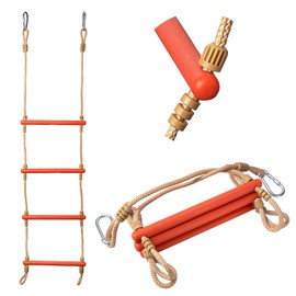 ProSSS 4 Step Boat Rope Ladder, Heavy Duty Climbing Rope, 440 Lbs Strength, 14"" Long Solid PP Ladder Bar, Outdoor Ladder, Orange