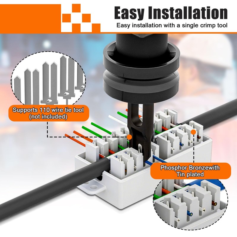 Quevati 2-Pack RJ45 Cat6 Junction Box, High Speed Inline Punchdown