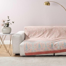 Bassetti Granfoulard Cotton Sofa Throw, Sofa Throw, Multi-Purpose Blanket, Picnic Blanket, Curtain, Table Cloth (180 x 270 cm, Indian Roses Beige 41)