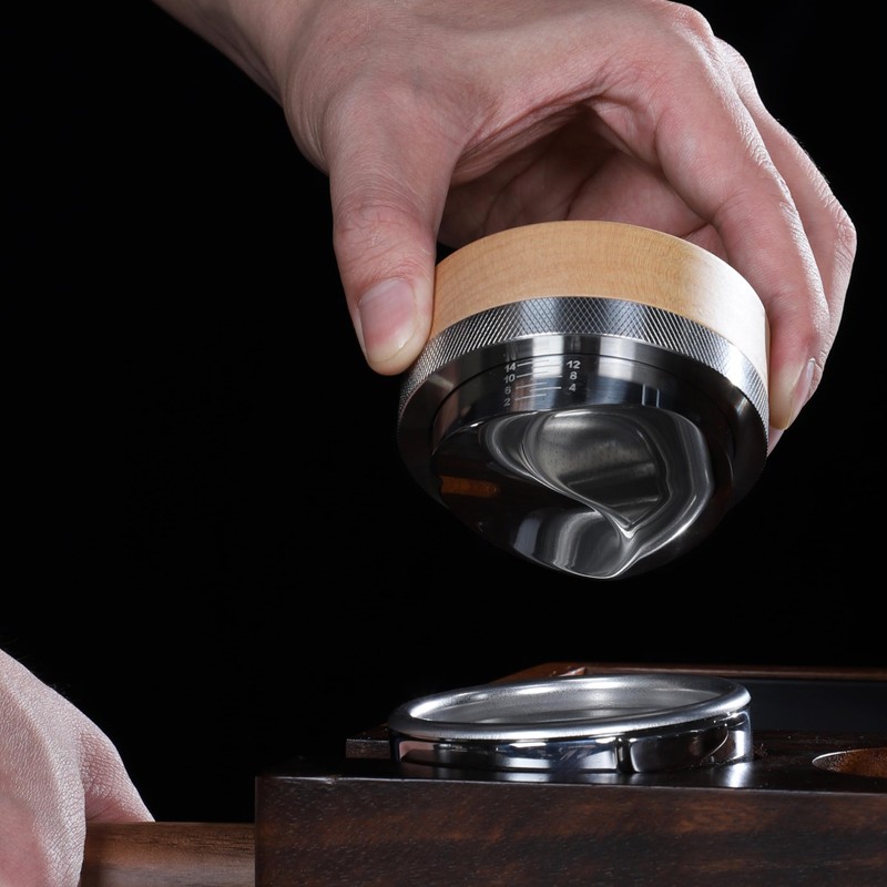 KNODOS Espresso Distribution Tool 58mm Maple Coffee Distributor Adjustable Depth