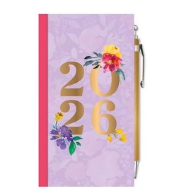 2026 Slim Week To View Hardback Diary With Pen (Floral Purple)