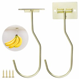 Sexoeie 2Pcs Banana Hanger Magnetic Folding for Easy Storage,Banana Hook Under Cabinet Easy to Clean,Metal Banana Holder Two Fixed Methods Convenient and Durable (Gold)
