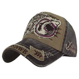 WHITE FANG CA412 Vintage Damaged Cap, Shark Jaws Patch, Men's