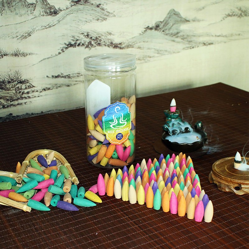 200 PCS Backflow Incense Cones for Waterfall Incense Burner, Mixed