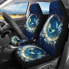 Wnbucioht Blue Butterfly Car Seat Cover Set for Women Car Seat Covers Cute Car Interior Accessories 4 Pieces Front Rear Seat Protection Set Butterfly Car Seat Cushion Pads