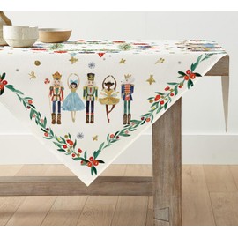 Artoid Mode Nutcracker Merry Christmas Tablecloth, Seasonal Table Linen, Winter Kitchen Table Decoration, Indoor, Holiday, Party Decor, 100 x 100 cm