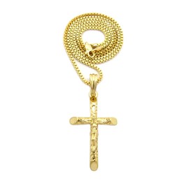 NYFASHION101 Crucifix Jesus on Rugged Cross Pendant with 2mm Box Chain Necklace, Gold-Tone, 20"