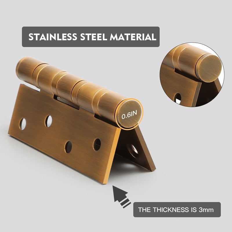 YAGU 3 Pack 4'' Door Hinges Antique Brass 4 x