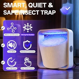Mosquito Trap Indoor - Fruit Fly Traps for Indoors, Gnat Catcher for House with UV Light, Fan Suction, Ideal for Garage, Kitchen, Patio, Plant Pots, Bedroom, 5 Sticky Pads Included, USB-C Powered