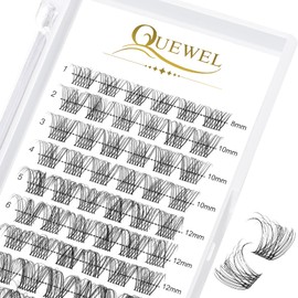 Cluster Lashes QUEWEL 72 Pcs DIY Cluster Eyelash Extension, Soft Individual Eyelashes D Curl Eyelash Clusters MIX8-16mm Length Lightweight For Personal Makeup Use At Home(QU17-D-MIX8-16)
