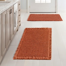 MIULEE Fall Orange Set of 2 Waffle Bathroom Rugs, Boho Bath Rugs Non Slip Washable, Super Absorbent Bath Mats, Ultra Soft Rubber Backed Shower Mats for Bathroom Floor, Tub and Shower, 17x24 Inch