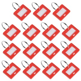 sourcing map Plastic Key Tags with Split Ring Keychain ID Luggage Label Window 28x22mm, Red 15Pcs