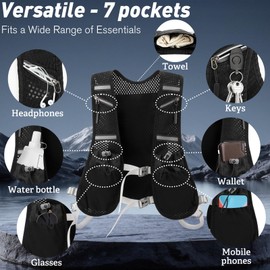 Hydration Vest for Women & Men – Lightweight Running Backpack with 500ml Soft Flask, Adjustable & Breathable, Reflective Gear with 7 Pockets for Marathon, Hiking, Cycling