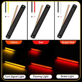 Jerbor 10" LED Trailer Tail Light Bar Brake Stop Turn Signal Lights Assembly Identification Red & Amber Sequential Strobe Strip Lamp w/Smoked Lens Waterproof for Truck Pickup Offroad RV ATV UTV 2Pcs