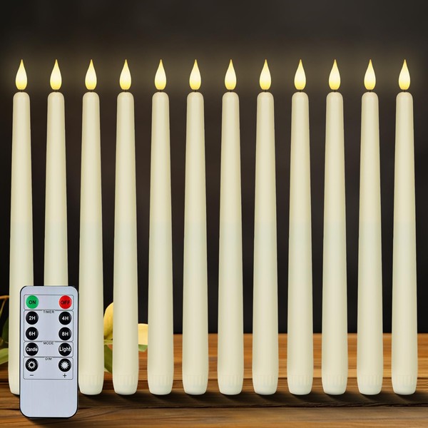 Homemory 12 Pcs Flameless Taper Candles with Remote Timer Dimmer,