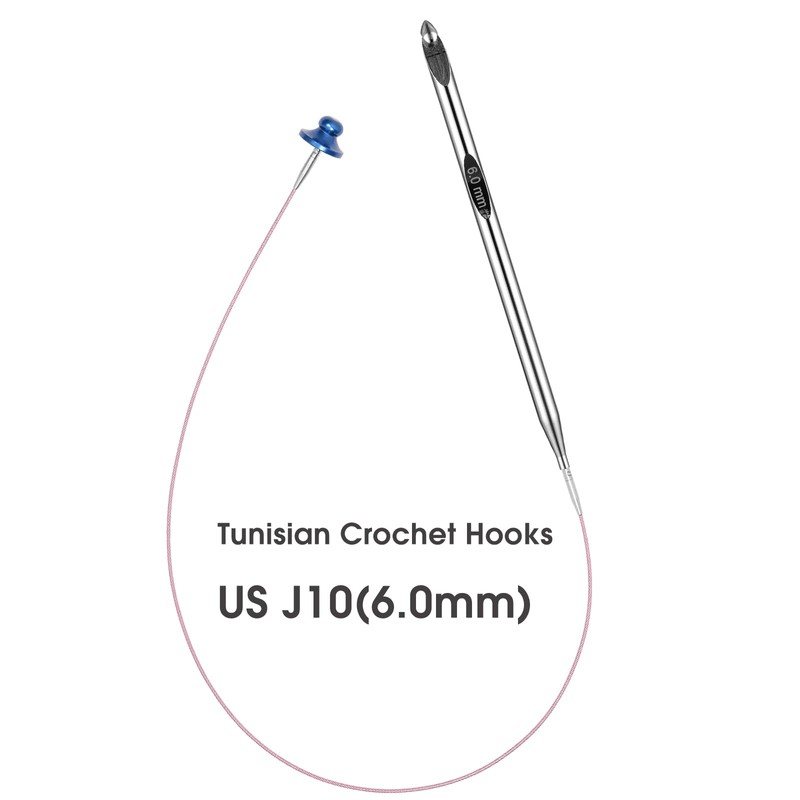 J10/6mm Interchangeable Tunisian Crochet Hooks Set with Cable 24" Aluminum