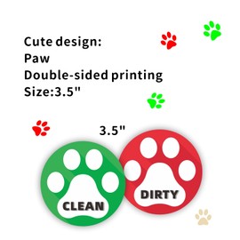 2Pcs Dishwasher Magnet Paw Prints Animals Dogs Cats Clean Dirty Sign Double Sided 3.5in Circle Magnet Dish Washer Sign
