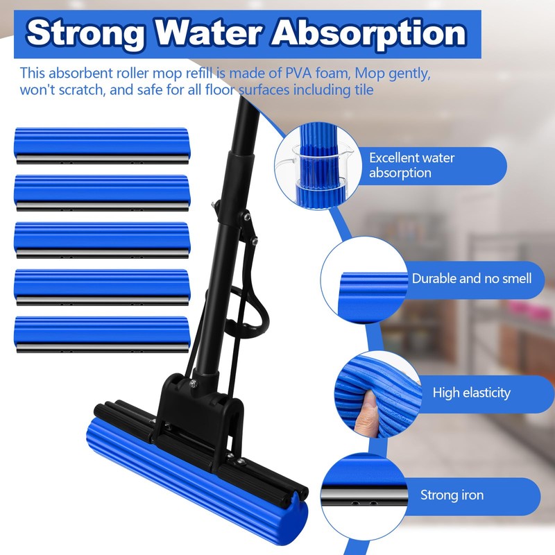 Willinglong 10 Pcs Roller Mop Refill Bulk Absorbent PVA Sponge