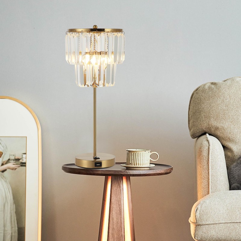 Bedside Lamp for Bedroom, Gold Crystal Table Lamp 18 Inches,