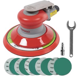 Pneumatic random orbital sander 6-inch light weight palm sander 3/16" (5 mm) diameter orbit 12000 RPM with extra 15pcs sandpaper