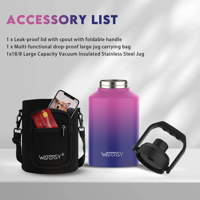 WATERSY Half Gallon Water Bottle Insulated(Cold for 48 Hrs),BPA Free&Leak