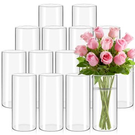 15pcs Glass Cylinder Vase for Centerpieces, 8 Inch Clear Vase Tall Glass Vases for Wedding Table Decor Hurricane Floating Candle Holder Cylinder Vases Bulk for Home Party Decor (8 x 3.35 Inch)