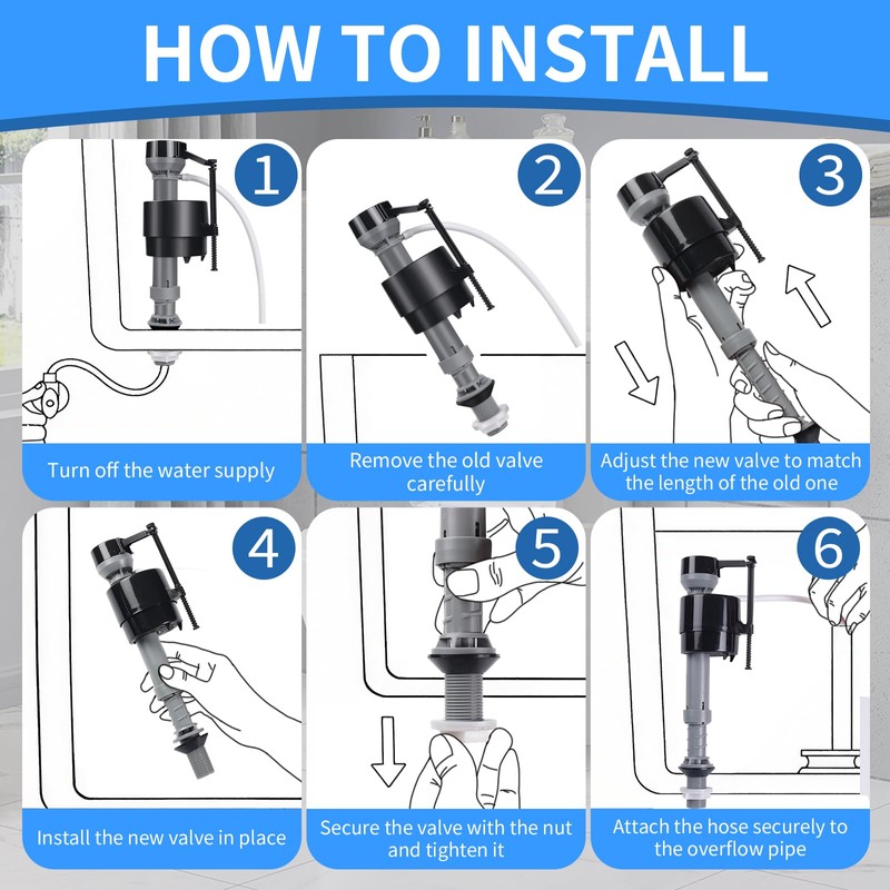 4 Pieces Adjustable Toilet Fill Valve Replacement Kit with Gloves,