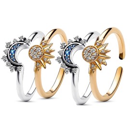 Uwiyo Sun Moon Rings Set, Adjustable Gold Silver Women Rings Sun Rings Moon Rings Matching Rings Friendship Rings Women's Ring Dupes Jewellery Gift for Women, Zinc, No Gemstone